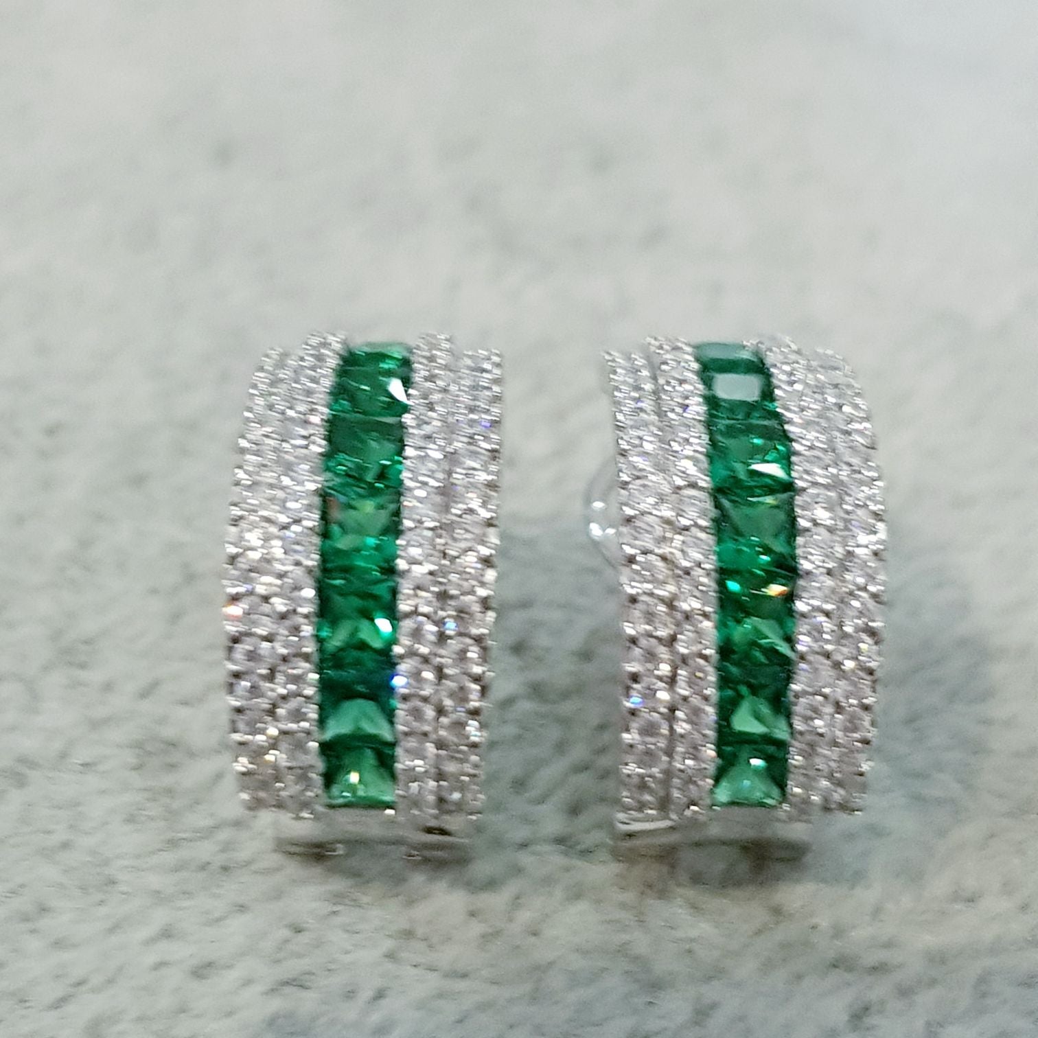 Elegant Emerald Diamond Simulants Earrings