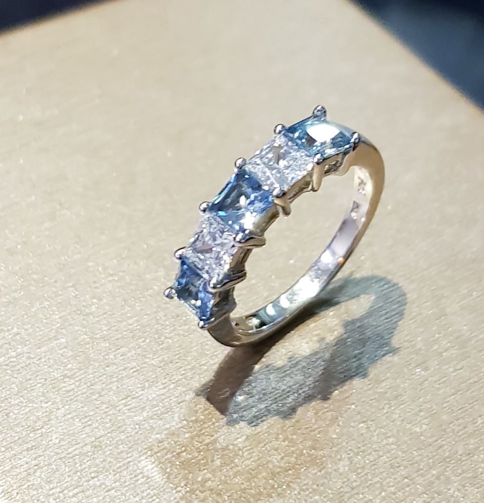 Eternity Aquamarine with Diamond Simulants Ring